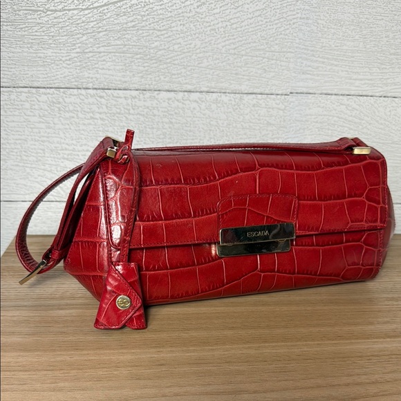 Escada Red Crocodile Embossed Leather Bag - Picture 3 of 15